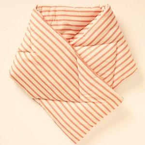 Maeve Womens Yellow Cream Coral Orange Stripes Striped Puffer Scarf